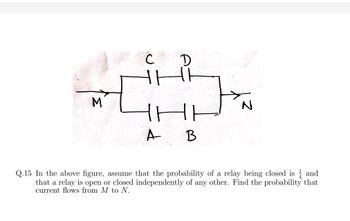 M
A
B
Q.15 In the above figure, assume that the probability of a relay being closed is and
that a relay is open or closed independently of any other. Find the probability that
current flows from M to N.