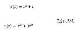 x(t) = t² + t
y(t) = t³ + 3t²
Tel-pi,5/4]