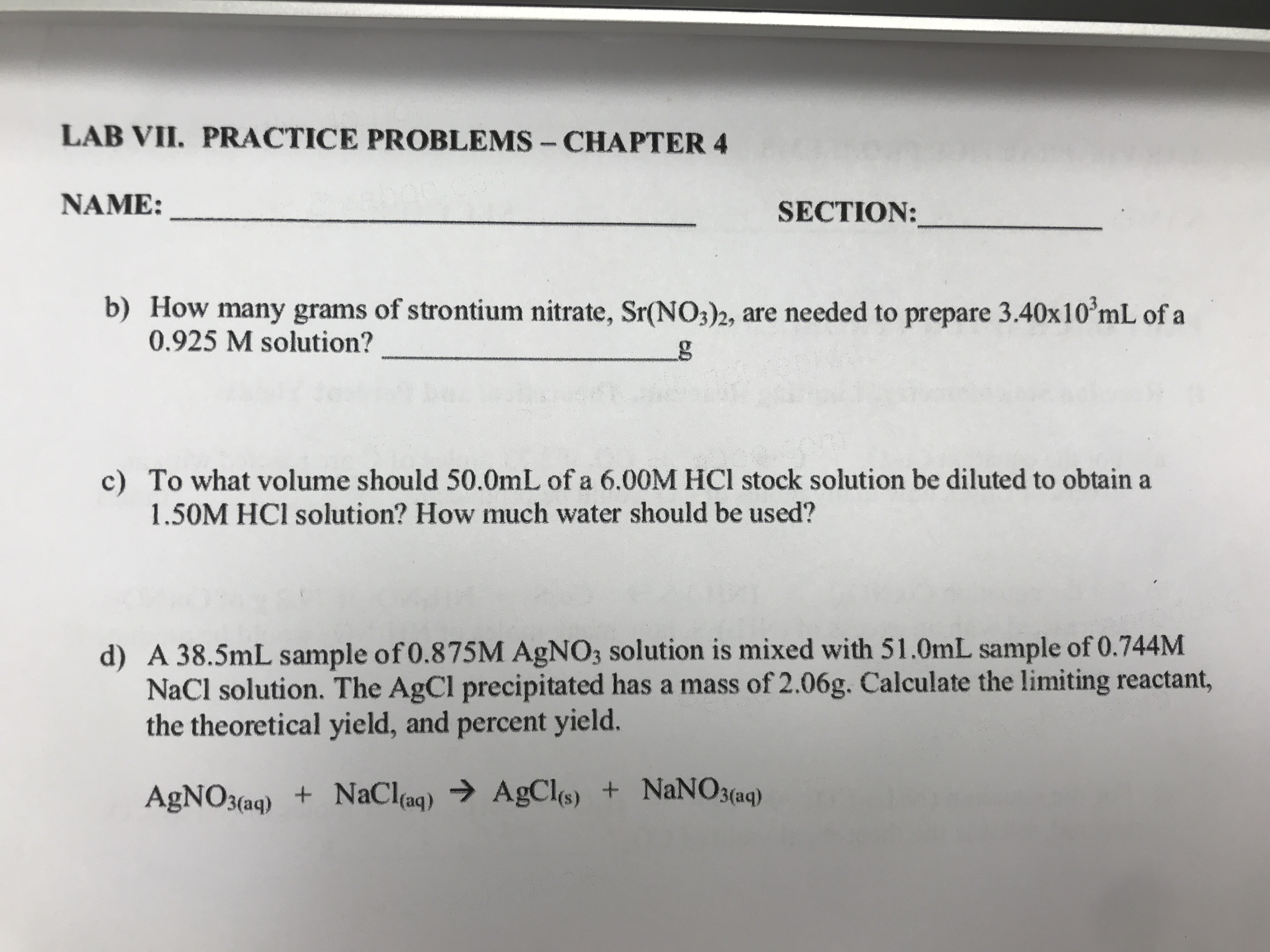 b) How many grams of strontium nitrate, Sr(NO3)2, are needed to prepare 3.40x10ʻmL of a
0.925 M solution?
