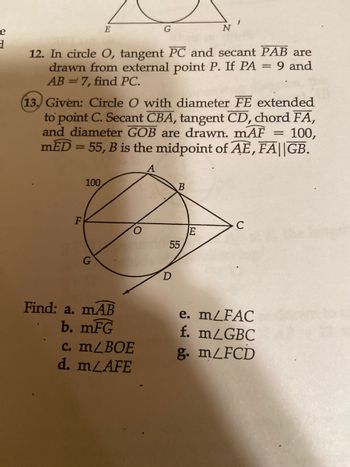 Answered 12. In circle O tangent PC and secant bartleby