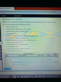 **General Ledger Accounts: Trial Balance**

**Diane Bernick opened Bernick's Consulting. Transactions and related journal entries for January are shown.**

1. **Jan. 1:** Bernick invested cash in the business, $12,000.
2. **Paid office rent,** $750.
3. **Purchased office equipment on account,** $1,300.
5. **Received cash for services rendered,** $950.
8. **Paid phone bill,** $85.
10. **Paid for a magazine subscription (miscellaneous expense),** $20.
11. **Purchased office supplies on account,** $250.
15. **Made a payment on account (see Jan. 3 transaction),** $200.
18. **Paid part-time employee,** $600.
21. **Received cash for services rendered,** $800.
25. **Paid utilities bill,** $105.
27. **Bernick withdrew cash for personal use,** $400.
29. **Paid part-time employee,** $600.

---

**GENERAL JOURNAL**

| DATE | DESCRIPTION             | POST. REF. | DEBIT     | CREDIT    |
|------|-------------------------|------------|-----------|-----------|
| Jan. 1 | Cash                     | 101        | 12,000.00 |           |
|       | Diane Bernick, Capital  | 311        |           | 12,000.00 |

*Owner's original investment*

**Note:** This excerpt contains the initial transaction of cash investment into Bernick's Consulting by Diane Bernick. For detailed journal entries of subsequent transactions, refer to the full general journal document.