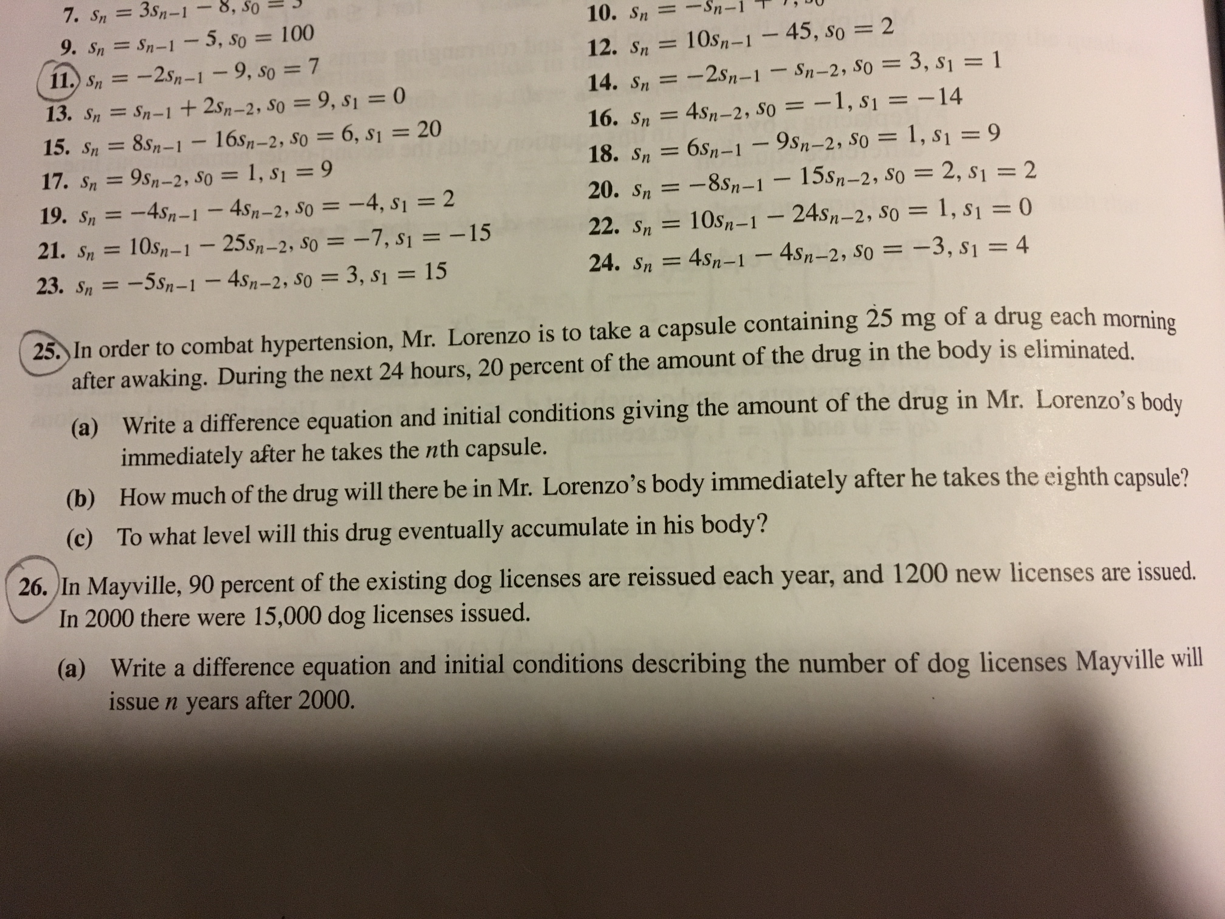 Answered: 7. Sn= 3sn-1 - 8, so = 10. Sn=-Sn-1T 9.… | bartleby