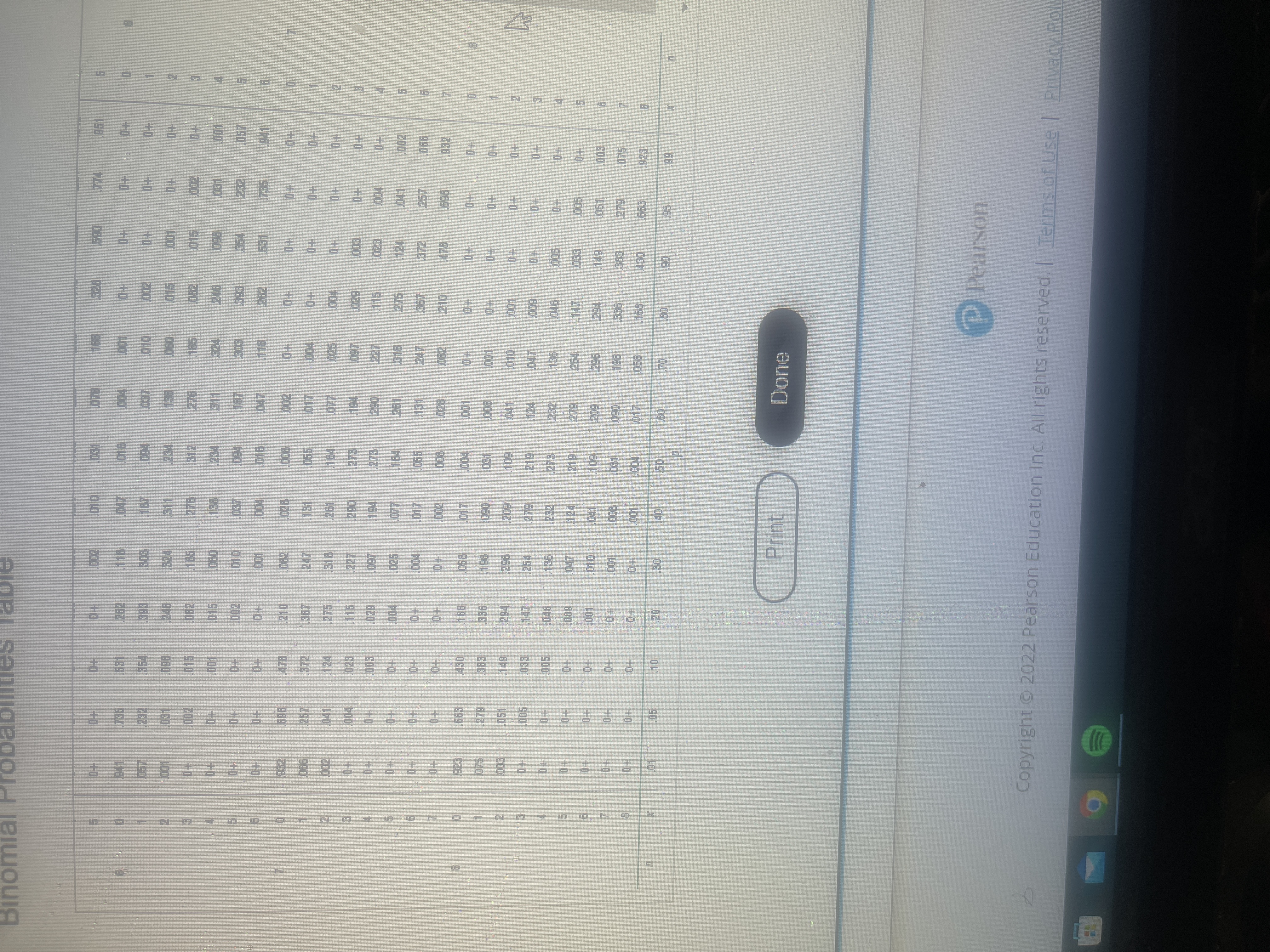 古80643
58 古
t
Copyright 2022 Pearson Education Inc. All rights reserved. Terms of Use Privacy Poli
Pearson
Done
Print
+0
+0
+0+
900
600
++
4.
+0.
+0
282
+0
147-
033
0+
2.
0+
++
383
6/2
1.
031
890
800
200
990
200
520
4.
100
620
E00
+0
620
180
2.
++
20
2.
318
1.
990
131
367
+
200
900
920
280
869
258
100
200
015
185
20
960
200
015
880
200
200
円9
ZEZ
282
98
2001
Binomial
