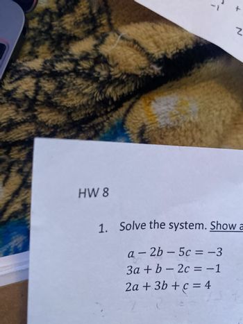 Answered: a-2b-5c = -3 3a + b-2c = -1 2a + 3b + c… | bartleby