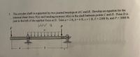 3. The circular shaft is supported by two journal bearings at A/C and B. Develop an equation for the
internal shear force V(x) and bending moment M(x) in the shaft between points C and D. Point D is
just to the left of the applied force at D. Take a= 2 ft, b 6 ft, c 1 ft, F= 2500 lb, and P= 3000 lb.
1000 1B
F
b.
