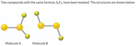 Two compounds with the same formula, S2F2, have been isolated. The structures are shown below.
Molecule A
Molecule B
