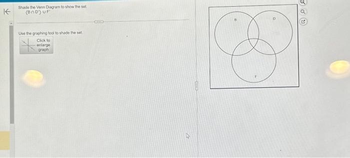 ↑
Shade the Venn Diagram to show the set
(BND) UF
Use the graphing tool to shade the set
Click to
enlarge
graph
2