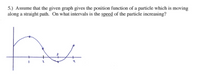 5.) Assume that the given graph gives the position function of a particle which is moving
along a straight path. On what intervals is the speed of the particle increasing?
