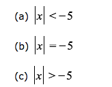 (a) \x] < -s
(b) \x| = -s
(c) x| >-5
