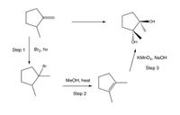 IOH
OH
Step 1
Br2, hv
KMNO4, NaOH
Br
Step 3
МеОН, һеat
Step 2
.....||
