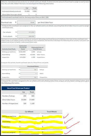 Answered: Altex Inc. manufactures two products: car wheels and truck ...