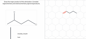 Draw the major product of this elimination. Consider
regiochemistry and stereochemistry. Ignore byproducts.
CI
CH3ONA, CH3OH
heat