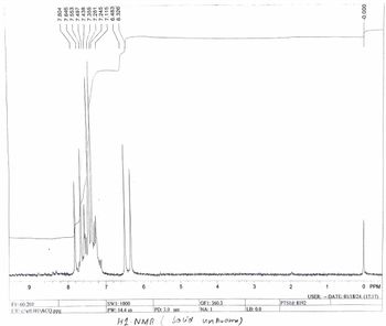 9
7.804
7.646
7.553
7 497
Fl: 60.201
EX: c:left\HI\ACQ.ppg
8
7.438
7.355
7.281
7.245
7.115
6.483
6.326
SW1: 1000
PW: 14.4 us
5
PD: 3.0 sec
H2 NMR (Solid
OF1: 360.3
NA: 1
unknown)
3
LB: 0.0
2
PTSId: 8192
-0.000
wwwV/W/HANNABAY
0 PPM
USER: DATE: 01/18/24 (1