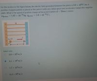 For the motion in the figure below, the electric field generated between the plates is 3.0 x 10 V/m. A
positive charged particle is placed at the point A with zero initial speed and accelerates toward the negative
plate. What is the speed of positive charge at the point B (where d= 70cm). (Given:
27
myroton
1.67 x 10 kg. Iproton
= 1.6 x 10 "C)
Select one:
O 2.0 x 10 m/s
4.1 x 10° m/s
O 1.7 x 10° m/s
O 6.4 x 10 m/s
