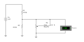 Vs
12v
R1
4400
660
R2
RL
500
Key A
100
1.146
Voutl