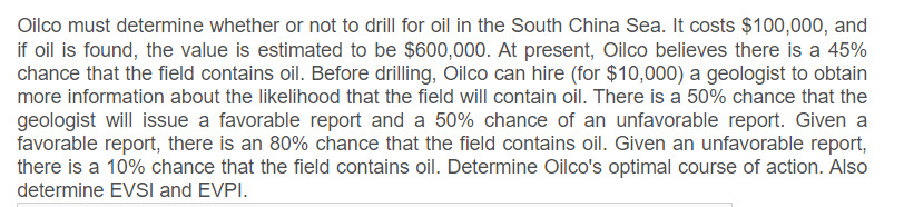Oilco must determine whether or not to drill for oil in the