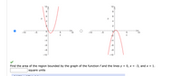 10A
8
8
y
4
6
y
4
2
-10
-5
10
-10
-5
07
10
-2
12
-4
-4
-6
-6
-8
-8
-10
-10
Find the area of the region bounded by the graph of the function f and the lines y = 0, x = -3, and x = 1.
square units
