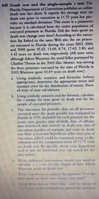 Answered Death row and the single sample t test bartleby