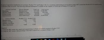 Boudoin Corporation manufactures two products: Product T72T and Product L34S. It is considering implementing an activity-based costing (ABC) system that allocates all of its manufacturing
overhead to four cost pools. The following additional information is available for the company as a whole and for Products T72T and L34S.
Activity Cost Pool
Machining
Machine setups
Product design
General factory
1
Activity Measure
Machine-hours
Number of setups
Number of products
Direct labor-hours
Activity Measure
Machine-hours
Number of setups
Number of products
Direct labor-hours
Total Cost
$345,000
$180,000
$94,000
$280,000
Product T72T Product L34S)
8,000
7,000
320
130
1
4,000
1
6,000
Total Activity
15,000 MHs
450 setups
2 products
10,000 DLHs
Required:
a. Using the ABC system, how much total manufacturing overhead cost would be assigned to Product T721?
b. Using the ABC system, what percentage of the total overhead cost is assigned to Product 1.34S?
K
LINDE