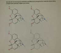 Describe the functional group similarities and differences among the four molecules shown below.
Compare their polarities; explain your answer.
H.
H.
H.
H.
H.
H.
H.
HII
