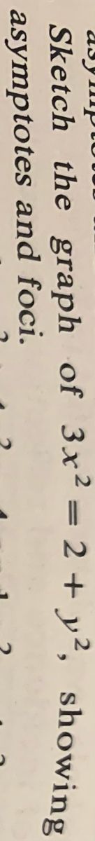 Answered: Sketch the graph of 3x²= 2 + y²,… | bartleby