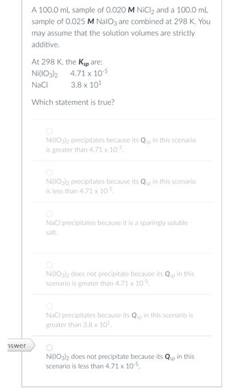 Answered: 100.0 mL sample of 0.020 M NiCl2 and a… | bartleby