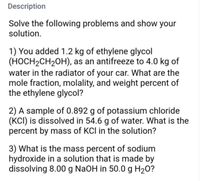 Answered 1 You added 1.2 kg of ethylene glycol bartleby