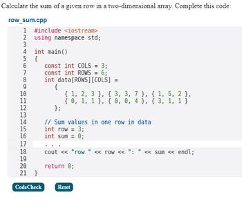 Answered Calculate the sum of a given row in a bartleby