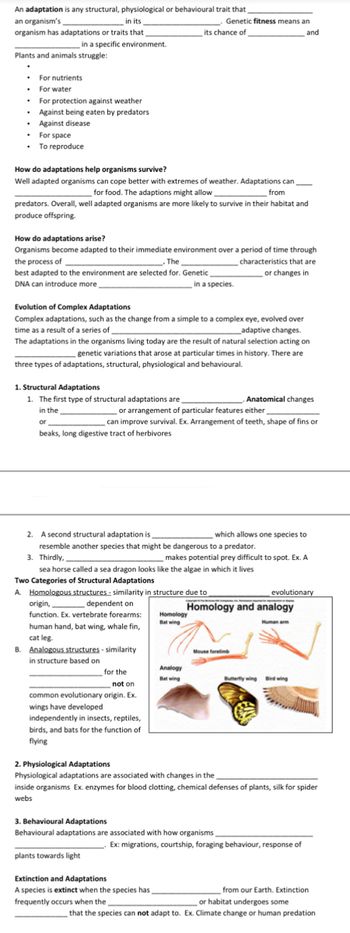 Answered: An Adaptation Is Any Structural,… | Bartleby