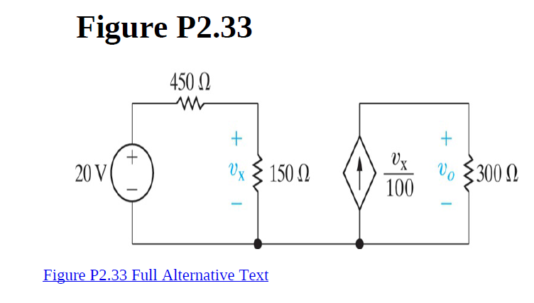 Figure P2.33
450 N
Vx
100
$300 N
20 V
150 N
Figure P2.33 Full Alternative Text
