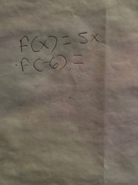 In the image, we have a mathematical function expressed as:

1. \( f(x) = 5x \)

2. The task is to evaluate \( f(-6) \).

To evaluate \( f(-6) \) using the given function \( f(x) = 5x \):

- Substitute \(-6\) for \(x\) in the equation.
- \( f(-6) = 5 \times (-6) = -30 \)

Thus, \( f(-6) = -30 \).