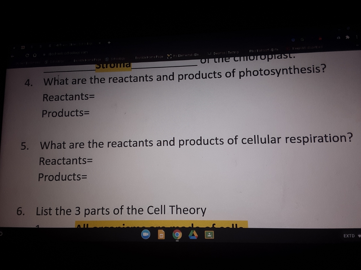 photosynthesis reactants and products