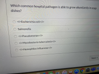 Which common hospital pathogen is able to grow abundantly in soap
dishes?
