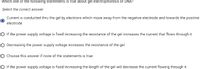 Which one of the following statements is true about gel electrophoresis of DNA?
Select the correct answer
Current is conducted thru the gel by electrons which move away from the negative electrode and towards the positive
electrode
O if the power supply voltage is fixed increasing the resistance of the gel increases the current that flows through it
O Decreasing the power supply voltage increases the resistance of the gel
O Choose this answer if none of the statements is true
O If the power supply voltage is fixed Increasing the length of the gel will decrease the current flowing through it
