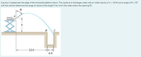 A pump is located near the edge of the horizontal platform shown. The nozzle at A discharges water with an initial velocity of Vj = 28 ft/s at an angle of e = 50°
with the vertical. Determine the range of values of the height h for which the water enters the opening BC.
h
в с
22 ft
6 ft
