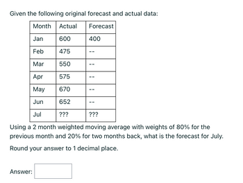 Answered: Given The Following Original Forecast… | Bartleby