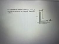 Q.2) Calculate the moment of inertia (Ix, and ly,)
about the given axis for the composite area shown
in figure.
Ye
la 165 m
0.8 m
0.1m
0.265 m
1m
0.5m
