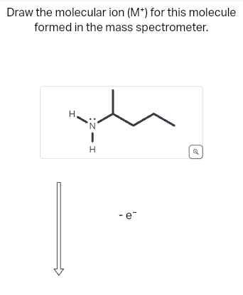 Draw the molecular ion (M) for this molecule
formed in the mass spectrometer.
H
IIZ:
H
-e
Q