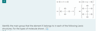 ca -x-
Identify the main group that the element X belongs to in each of the following Lewis
structures. For the types of molecule shown.
