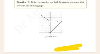 Question 2. Define the function and find the domain and range that
represent the following graph
-2
Df=? and R,=?