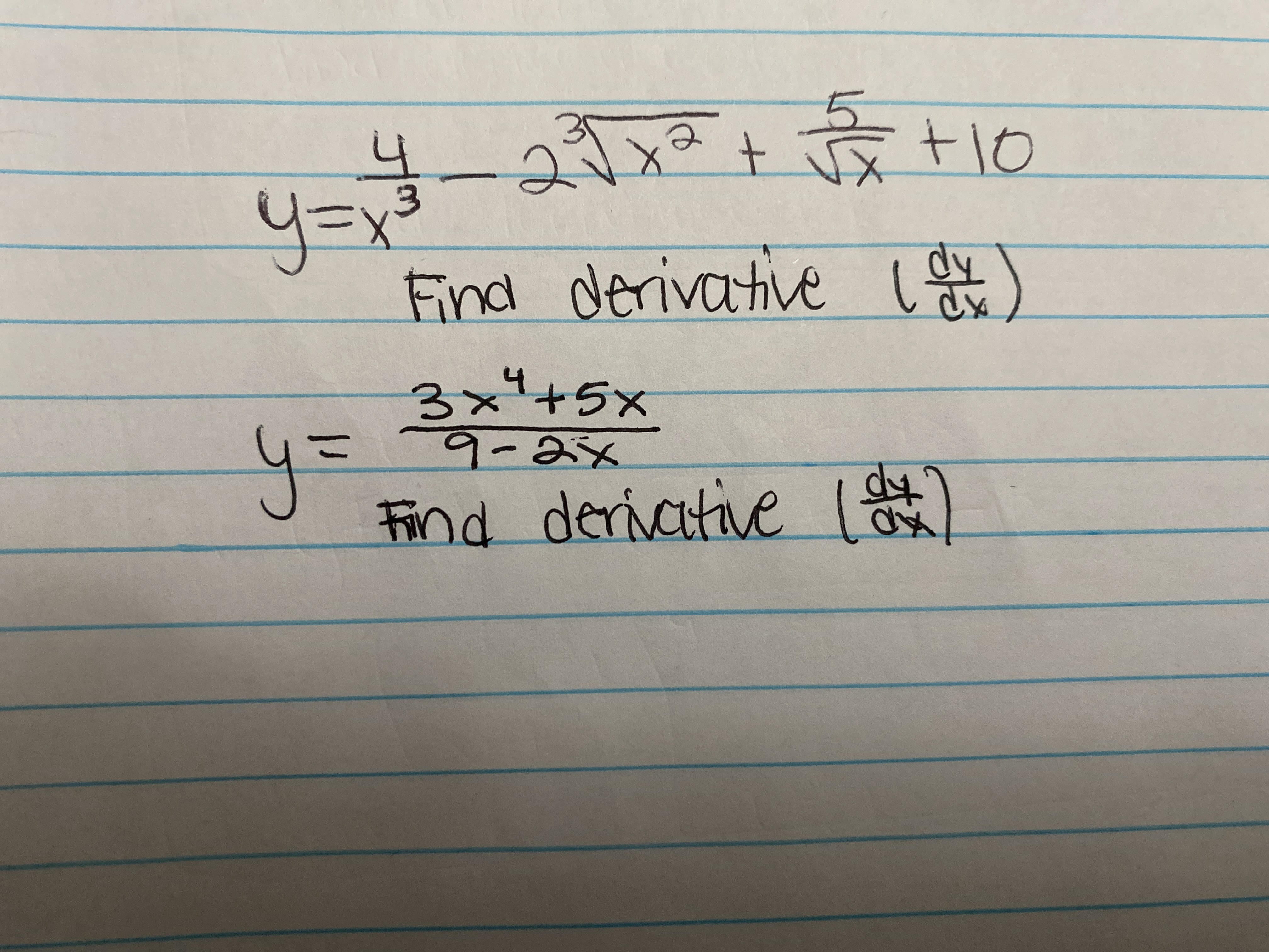 5.
y=x3
Find derivative ldv
4.
