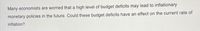 Many economists are worried that a high level of budget deficits may lead to inflationary
monetary policies in the future. Could these budget deficits have an effect on the current rate of
inflation?
