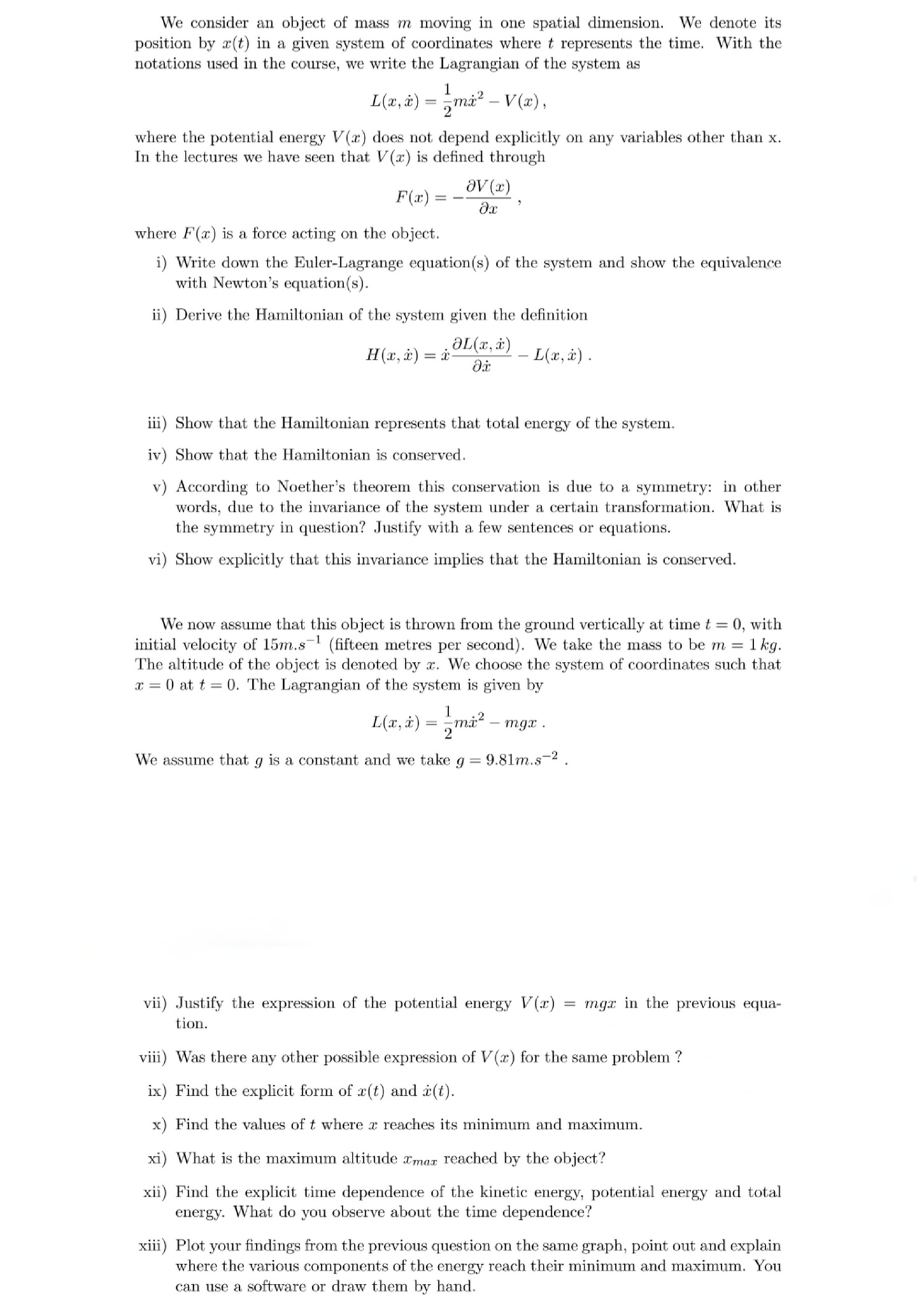 Answered: We consider an object of mass m moving… | bartleby