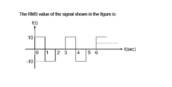 The RMS value of the signal shown in the figure is:
f(t)
10
-10
0
1
M
23
4 5 6
t(sec)