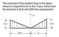 The centroid of the shaded area in the figure
shown is required to lie in the Y-axis. Determine
the distance b that will fulfill this requirement.
4cm
бст
8cm
