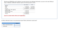 Michelle pays $183,000 cash for Brittany's one-third interest in the Westlake Partnership. Just prior to the sale, Brittany's
basis in Westlake is $96,300. Westlake reports the following balance sheet:
Таx Basis
FMV
Assets
$ 96,300
192,600
$ 288,900
$ 96,300
452,700
Cash
Land
Totals
$ 549,000
Liabilities and capital
Capital-Amy
Capital-Brittany
Сapital-Ben
$ 96,300
$ 96,300
$ 96,300
$ 288,900
Totals
(Leave no answer blank. Enter zero if applicable.)
b. What is Michelle's basis in her partnership interest? What is Michelle's inside basis?
Amount
Basis in partnership interest
Inside basis
