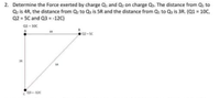 2. Determine the Force exerted by charge Q1 and Q on charge Q3. The distance from Q to
Q is 4R, the distance from Q to Qa is 5R and the distance from Qi to Qs is 3R. (Q1 = 10C,
Q2 = 5C and Q3 = -12C)
a1- 100
A
02-5C
03120
