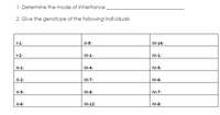 1. Determine the mode of inheritance
2. Give the genotype of the following individuals
I-1:
Il-9:
III-14:
1-2:
III-1:
IV-1:
Il-1:
III-4:
IV-5:
Il-2:
III-7:
IV-6:
Il-5:
III-8:
IV-7:
Il-6:
III-12:
IV-8:
