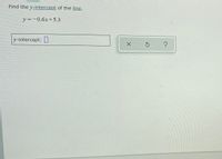 Find the y-intercept of the line.
y=-0.6x+5.3
y-intercept:
