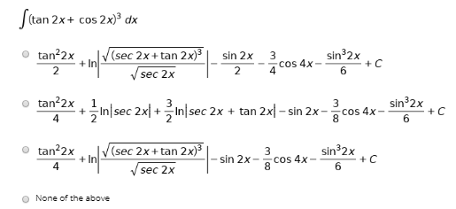 Answered Stan 2x Cos 2x Dx Tan 2x 2 V Sec 2x Bartleby